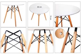 Étkezőasztal, fehér/bükk, GAMIN II NEW 80cm