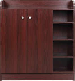 HOMCOM Cipőszekrény Helytakarékos és Modern Fa Cipőtároló 12 Pár Cipőhöz 4 Nyitott Polccal, 83x30x90 cm, Kávé Színben | Aosom