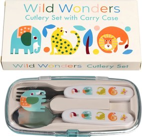 Krémszínű rozsdamentes acél gyerek evőeszköz 2 db-os Wild Wonders – Rex London