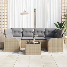 7 darabos Kert Kanapé Szett Párnákkal - Bézs Poli Rattan, 2-Fős Kert Kanapé Párnákkal - Bézs Poli Rattan