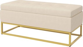 HOMCOM Tároló Pad, Kárpitozott Pad Rejtett Fedéllel, Velúrázott Megjelenés, Ágy Pad, Tároló Pad Acél Lábakkal, Nappaliba és Hálószobába, Bézs, 110 x 4