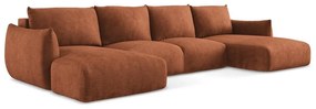 Terrakotta színű zsenília kinyitható sarokkanapé (U alakú) Leila – Makamii