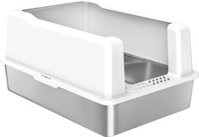 PawHut XXL Vízálló Macska Alomláda, Macska WC Magas Fallal, Rozsdamentes Acél Tálca és Lapát, Kölyök Macska Alomláda ABS-ből, 71x50.8x35.5 cm, Fehér |