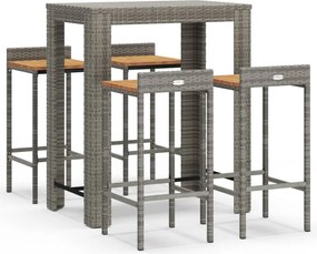 vidaXL 5 részes szürke polirattan és tömör akácfa kerti bárszett