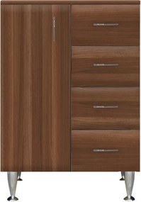 Bianca Plus 60 Fürdőszoba álló szekrény alacsony 1 ajtóval, 4 fiókkal,aida dió színben, balos