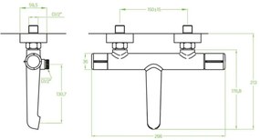 Laveo Pretto, falra szerelhető kádcsaptelep 150mm, fekete matt, LAV-BAO_710D