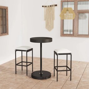 3 részes fekete polyrattan kültéri bárszett párnákkal