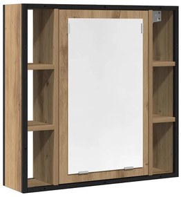 Kézműves tölgy szerelt fa tükrös fürdőszobaszekrény 60x16x60 cm