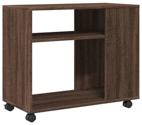 barna tölgy színű szerelt fa kisasztal kerekekkel 70x35x60 cm