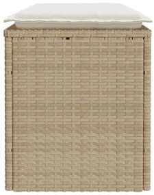 Bézs polyrattan kerti pad párnával 110x40x44 cm