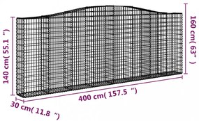 vidaXL 6 db íves horganyzott vas gabion kosár 400x30x140/160 cm