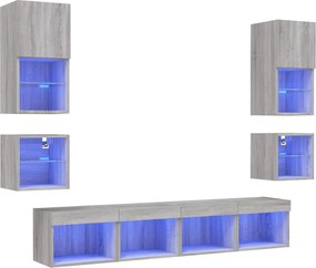 vidaXL 8 darab szürke sonoma színű szerelt fa fali TV-bútor LED-del