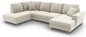 Bézs bársony kinyitható tárolóhelyes sarokkanapé (bal oldali-U alakú) Kyoto – Cosmopolitan Design