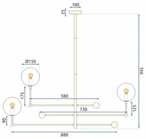 Szerszámlámpa, Függesztett üveggolyós lámpa 3 db APP918-3CP, arany, OSW-03230