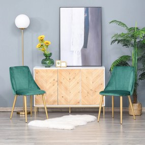 HOMCOM 2 db Modern Kárpitozott Étkezőszék Háttámlával, Fém Lábakkal Konyhába, Nappaliba vagy Loungéra, Modern Stílus, Zöld, 50x56.5x85cm | Aosom