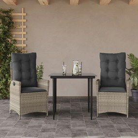 3részes világosszürke polyrattan kerti étkezőgarnitúra párnával