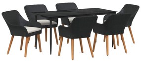 vidaXL Kert étkező szett párnával 7 pcs Fekete polirattan