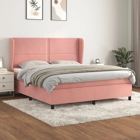rózsaszín bársony rugós ágy matraccal 180x200 cm