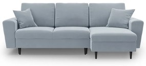 Világoskék bársony kinyitható tárolóhelyes sarokkanapé Kyoto – Cosmopolitan Design