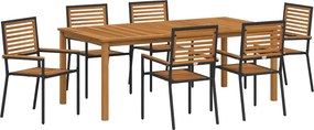 vidaXL Kert étkező szett 7 pcs Fekete Tömör Akácfa