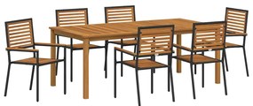 vidaXL Kert étkező szett 7 pcs Fekete Tömör Akácfa