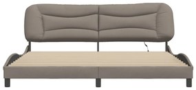 tópszínű szövet ágykeret LED-ekkel matrac nélkül 200 x 200 cm