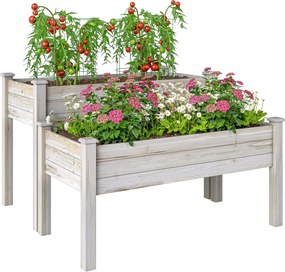 Outsunny Két Tieres Zöldségágyás Üvegház Fűszerágyás Ültetőláda Drainázslyukakkal Szilárd Fa Természetes 115 x 114 x 76 cm | Aosom