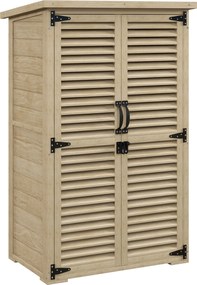 Outsunny Kerti Szerszámtároló Szekrény 2 Polccal Természetes Fa Bitumen Tető Rácsos Ajtókkal Zárható 75 x 50 x 118 | Aosom