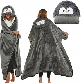 Kapucnis És Ujjas Meleg Takaró Ajándék Grafit Pingvin Ágytakaró