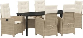 vidaXL Kert étkező szett párnával 7 pcs Bézs polirattan