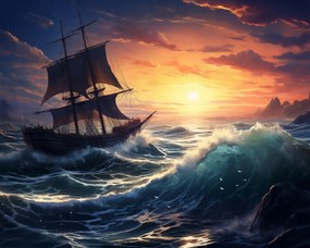 Poszter 50x40cm Az óceáni átkelés háborgó hullámai