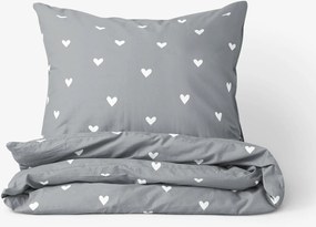 Goldea pamut ágyneműhuzat - szívecskék, szürke alapon 140 x 200 és 70 x 90 cm