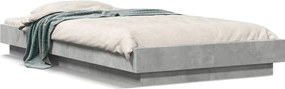 vidaXL betonszürke szerelt fa ágykeret LED-del 90 x 200 cm