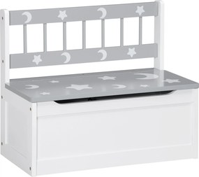 ZONEKIZ 2-in-1 Játéktároló Gyerekeknek 18 Hónapos Kortól, Gyerekülőke Lassú Záródású Tetővel, 110 lbs Teherbírással, 60x30x50 cm - Szürke és Fehér | A