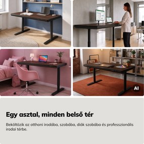 Elektromos ülő-álló íróasztal fiókkal és Qi vezeték nélküli töltővel fekete/dió, 1400 mm: ELLIS