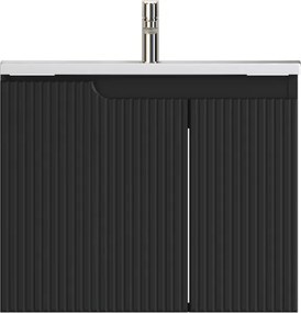 Piramida EURIDIKA fali fürdőszobabútor - műmárvány mosdóval -2 ajtós - PINO FEKETE - 65 x 48 x 53 cm