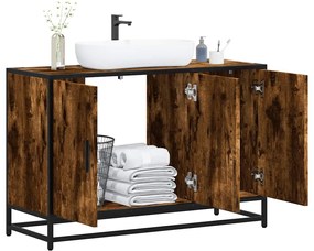 Füstös tölgy szerelt fa fürdőszobai mosdószekrény 90x33x60 cm