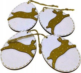 Húsvéti medál 4 db fa tojás nyuszikkal 9x6,5 cm Outlet