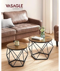 Dohányzóasztal, 2 oldalsó asztal, ø50cm és ø40cm, barna-fekete