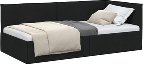 vidaXL Sarokágy keret fejtámlával Fekete 90 x 190 cm szövet