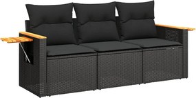 vidaXL 3 részes fekete polyrattan kerti ülőgarnitúra párnával
