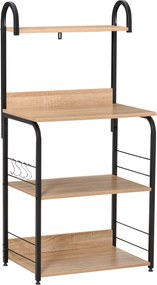 HOMCOM 4-Szintes Konyha Polc Függő Akasztókkal Mikrosütő Polc 60x40x125 cm Natúr Fa | Aosom