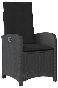 3 részes fekete polyrattan kerti étkezőgarnitúra párnákkal