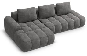 Szürke bársony kinyitható-tárolóhelyes sarokkanapé (bal oldali-heverő résszel) Linz – Cosmopolitan Design