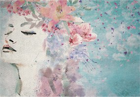 Fotótapéta Nő Virágok Akvarellek Pasztell háttér Profil 200x140 +ragasztó