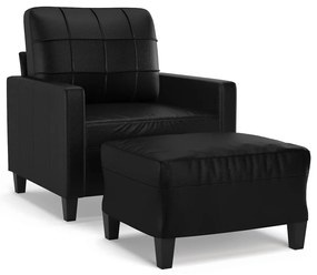 fekete műbőr kanapéfotel lábtartóval 60 cm
