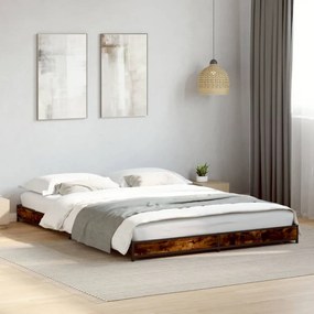 füstös tölgyszínű szerelt fa és fém ágykeret 150 x 200 cm