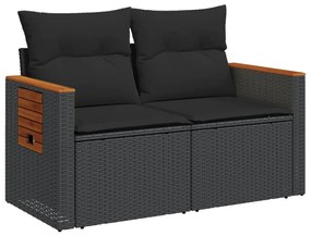 2 személyes fekete polyrattan kerti kanapé párnával