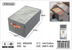 Szürke apróságok tárolója fedéllel 9 rekesz, praktikus kialakítás