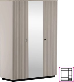 Szekrény tükörrel, szürkésbarna Taupe/silverjack tölgy, DOMCA 3D